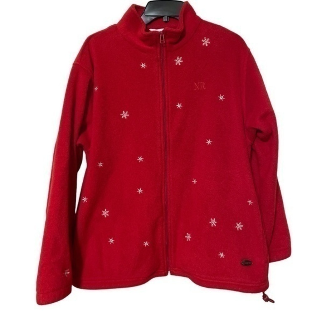 Northern Reflections Womens Fleece Jacket Red Embroidered Snowflakes Size M
